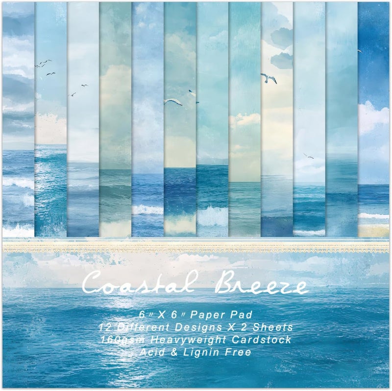 EAMOTOL Blue Sea Scrapbooking Paper Pad - 24 Sheets 6-inch Aesthetic Patterned Decorative Collage Decoupage for Wrapping Folded Cardstock Supplies Gift Cardstock DIY Crafts Scrapbook Photo Album - Image 1